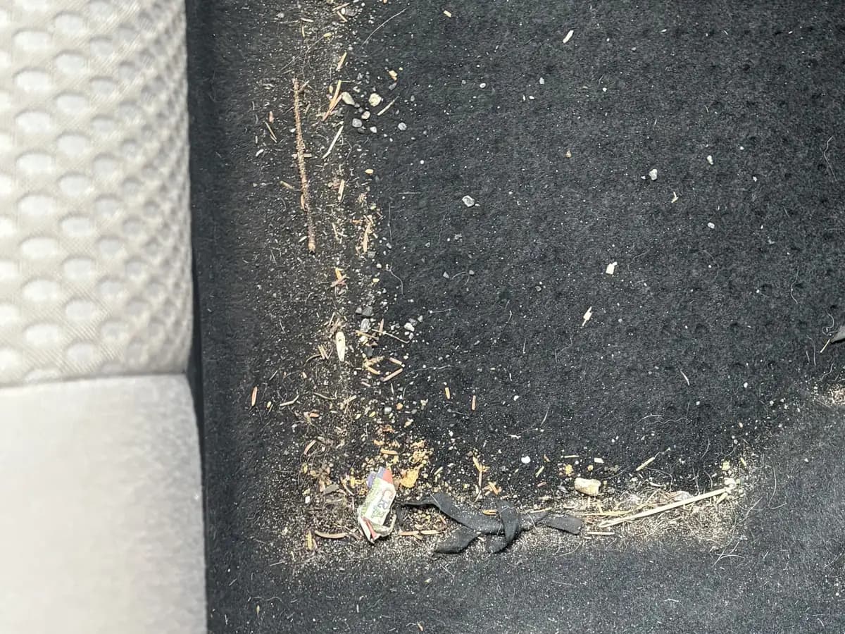 Rear footwell, before and after a full interior detail, before